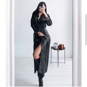 Sparkle Rare Jewel Button Evening Cocktail Shiny Shimmery long Midi Dress
